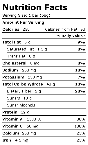Nutrition Facts Label for Clif Bar, Crunchy Peanut Butter