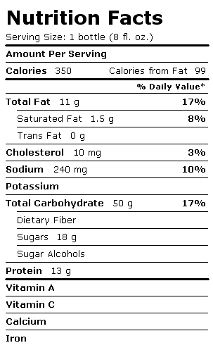 Nutrition Facts Label for Ensure Plus Shake, Creamy Milk Chocolate