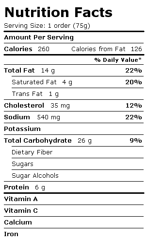 Nutrition Facts Label for Culver's Kids Meal, Corn Dog
