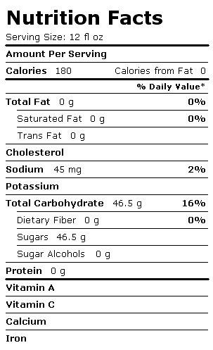 Nutrition Facts Label for A&W Cream Soda