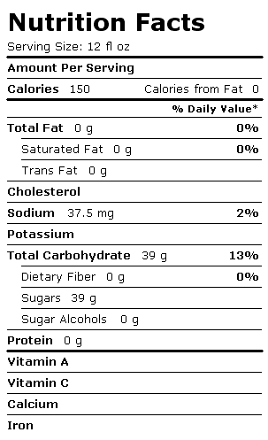 Nutrition Facts Label for 7UP Cherry 7UP