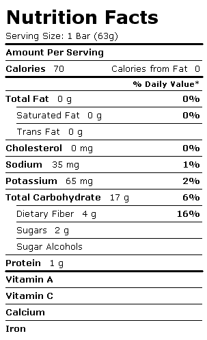 Nutrition Facts Label for Blue Bunny Health Smart Bars, no Sugar Added, Fat Free, Raspberry & Orange Creme Bars